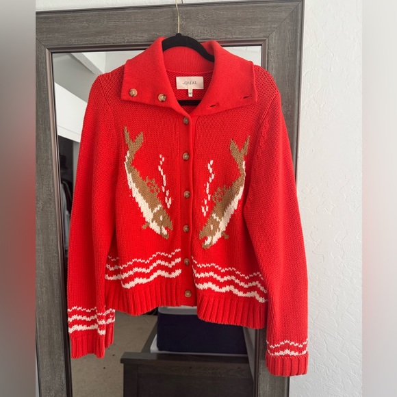 THE GREAT. Sweaters - The Great Bass Knit Cardigan in Hot Red. Size 2 (Medium)